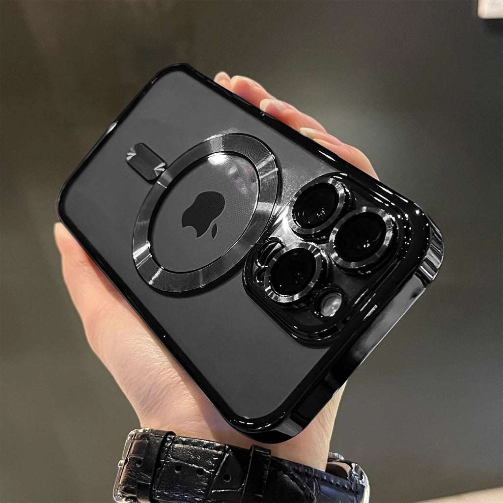 Étui transparent de luxe avec revêtement magnétique pour iPhone 11, 12, 13, 14, 15, 16, 17, Pro Max et Air Plus, compatible avec la recharge sans fil MagSafe et résistant aux chocs