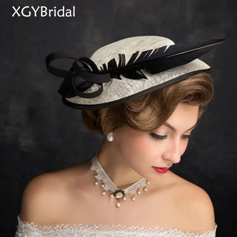 Chapeau de mariée style britannique, voile de mariée, coiffe en plumes, accessoires de coiffure pour banquet et mariage