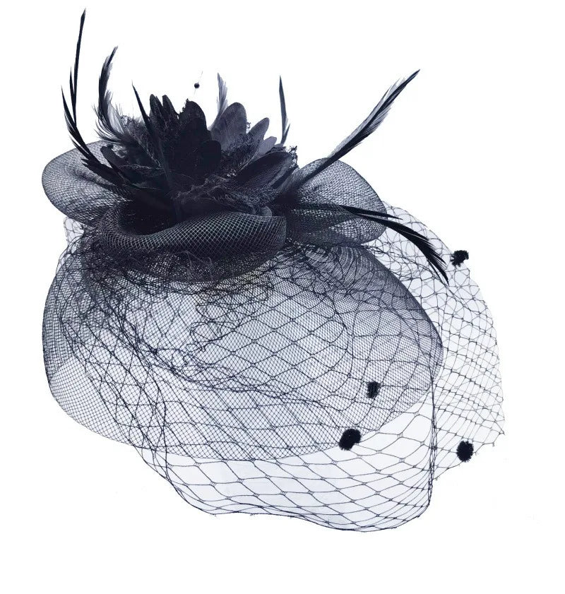bandeaux de cheveux fleuris pour mariage, bijoux de tête, accessoires de coiffure pour la mariée, petit chapeau, bandeau à plumes, voile de scène