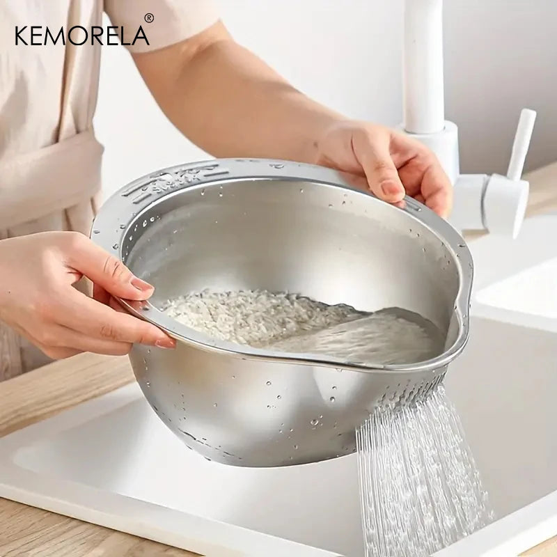 Bol de lavage de riz en acier inoxydable 304, bol de lavage de riz, passoire à riz, passoire à fruits et légumes, outils de cuisine