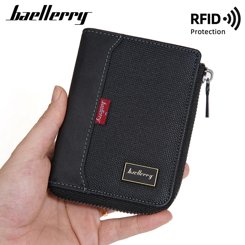Portefeuille court simple à fermeture éclair Baellerry RFID pour homme, porte-cartes de luxe, porte-photo, porte-monnaie