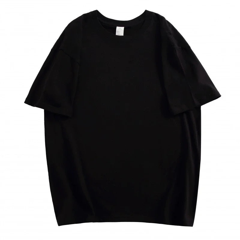 T-shirt d'été unisexe 100 % coton, coupe ample, manches courtes, col rond, couleur unie, respirant