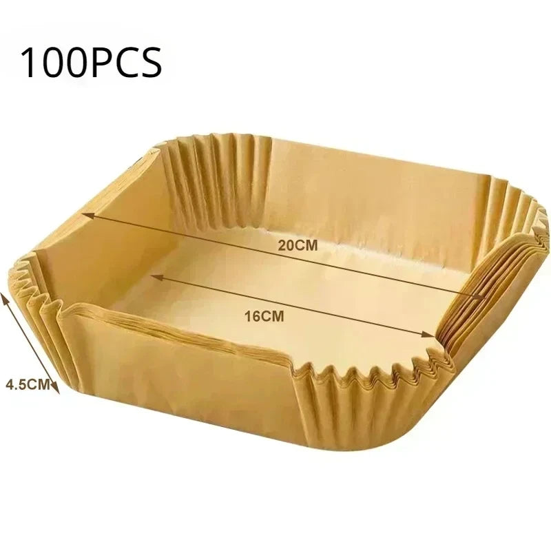 Papier jetable pour friteuse à Air, 50/100/200 pièces, papier spécial rond/carré pour aliments, huile de silicium, doublures de friteuse à Air, papier de cuisson