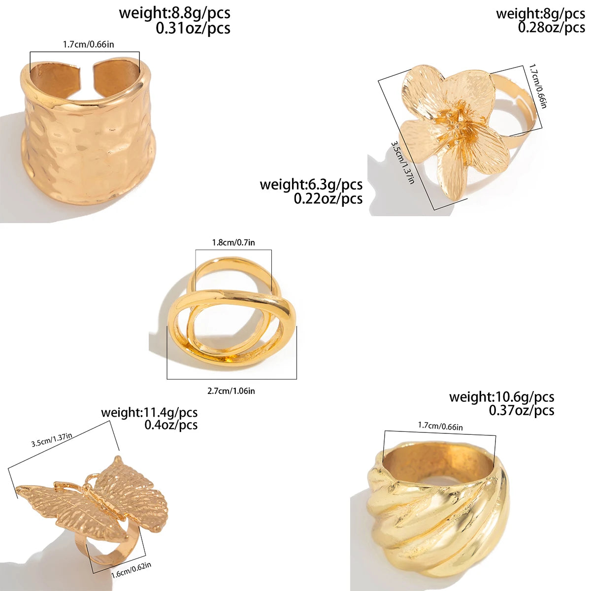 Ingemark 5 Styles créatifs Boho métal papillon fleurs bague pour femmes déclaration de mode 2025 réglable bague de mariage bijoux de mariage