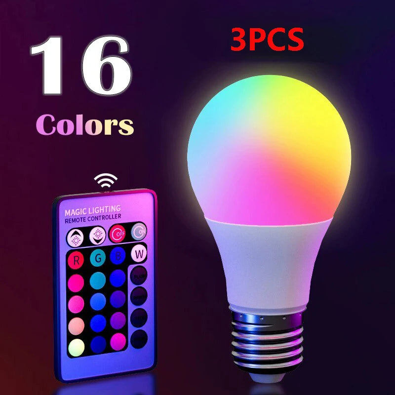 Ampoule LED multicolore RGB E27 16 couleurs, 220V, éclairage domestique, variable, 24 touches, télécommande, lampe intelligente, lumière d'ambiance