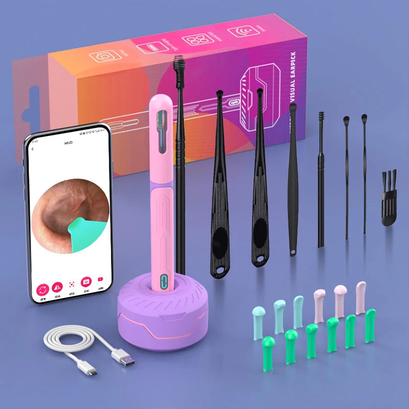 Endoscope WiFi 4.2mm 1080P, caméra de sélection d'oreille avec Base de cuillère d'oreille pour iOS/Android, Otoscope de nettoyage d'oreille avec outil d'élimination du cérumen