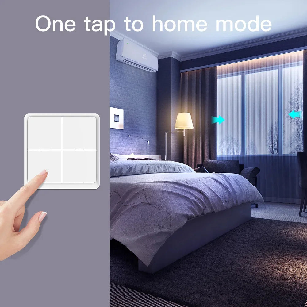 MOES 4 Gang Tuya ZigBee Wireless Scene Switch - 12 Customizable Automation Scenarios, Battery-Powered Push Button Controller for