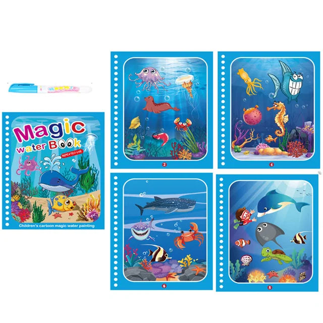 1 livre + 1 stylo - Livre de coloriage réutilisable, livre de peinture à l'eau, jouet de dessin et de puzzle sensoriel pour l'éveil des tout-petits