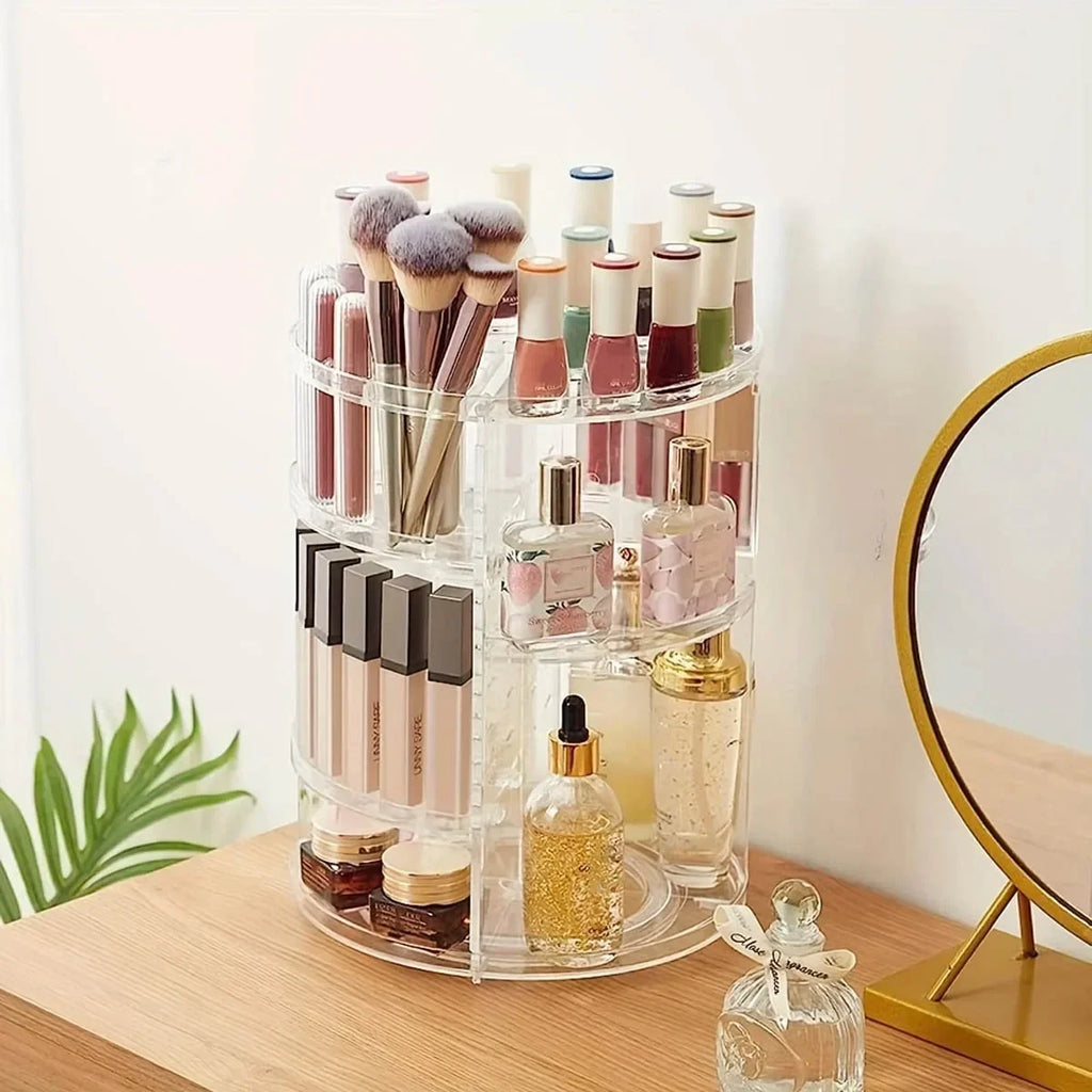 Clear Makeup Organizer with 360° Rotation - Spinning Countertop Holder Shelf, Bathroom/Cosmetics Storage Essential