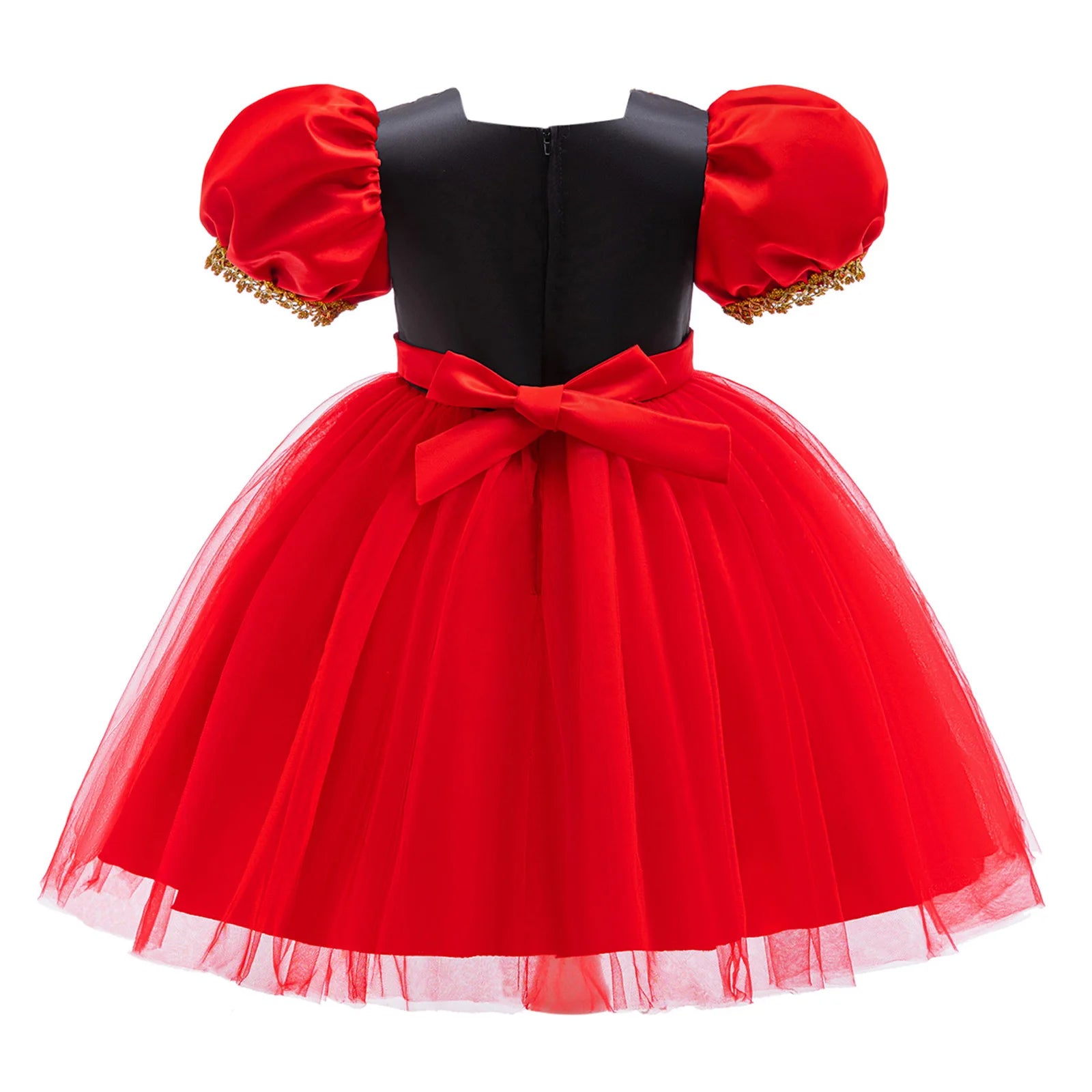 Costume de princesse cœurs rouges pour enfants filles, robe Tutu en Tulle à manches bouffantes, sangle dorée, fête à thème d'halloween, robe de jeu de rôle reine