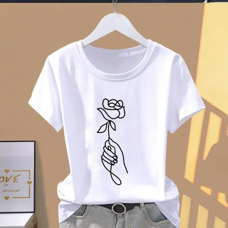 T-shirt à manches courtes pour femmes, imprimé Floral, sport, mode décontractée, explosif, années 90, Y2k