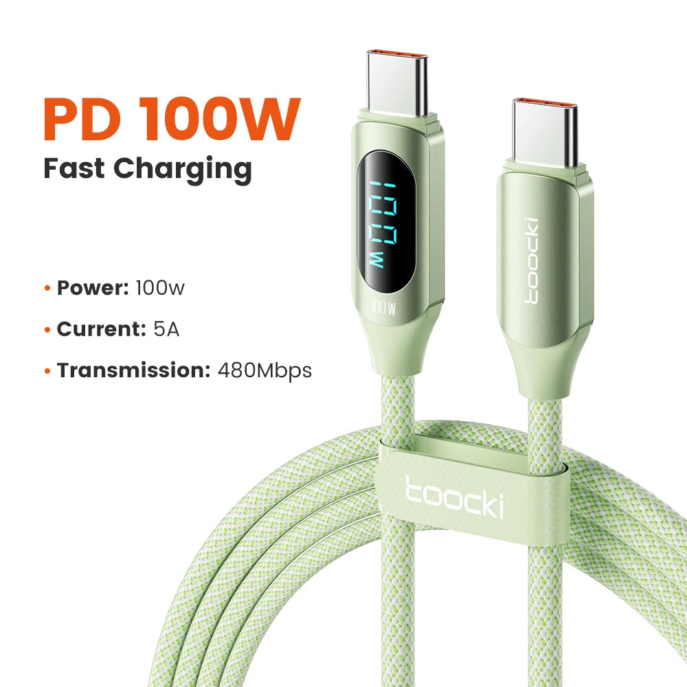 Toocki Type C à Type C câble 100W PD chargeur de charge rapide USB C à USB C câble d'affichage pour Xiaomi POCO F3 Realme Macbook iPad