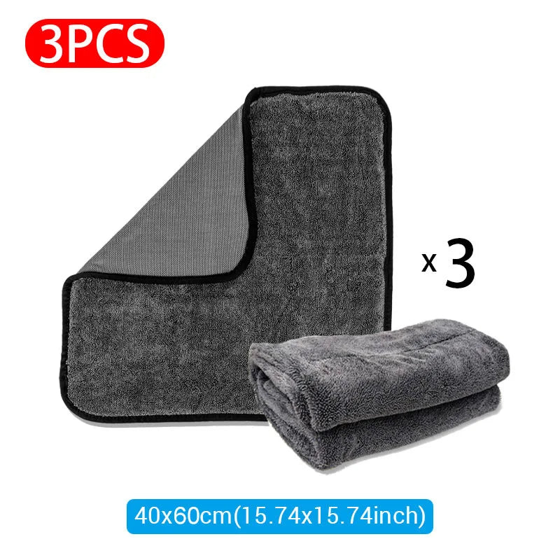 Serviette de nettoyage de voiture en microfibre 1200GSM/600GSM, Double face, Super absorbant, chiffon de nettoyage anti-rayures, doux et pelucheux