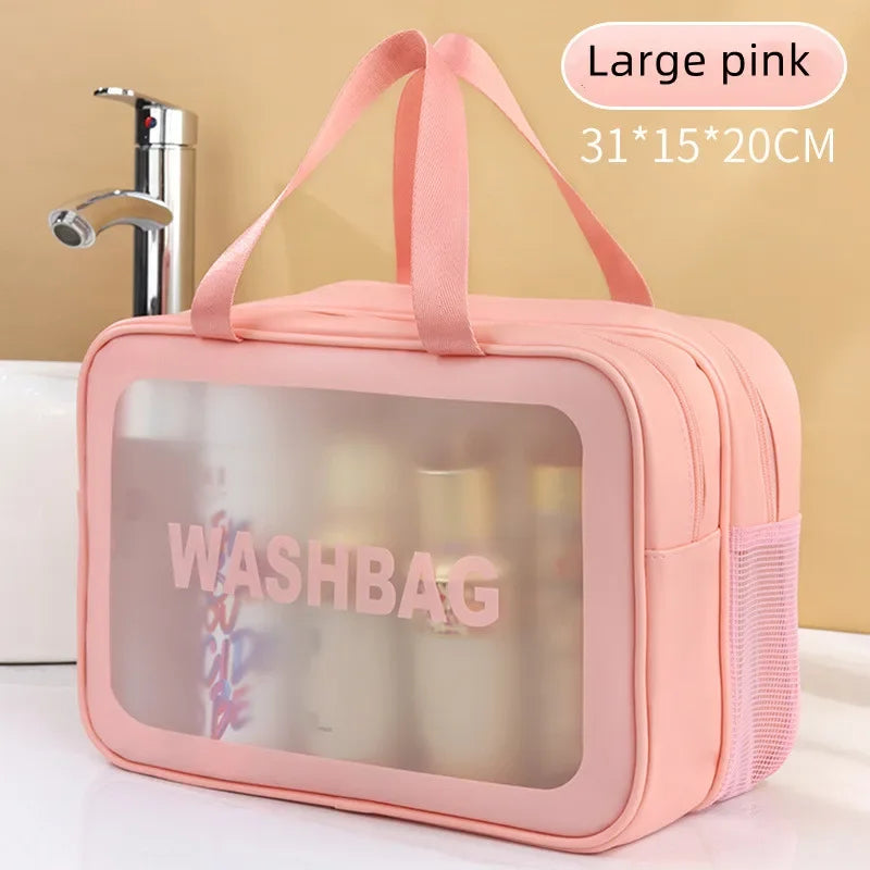 Sac de maquillage en PU transparent double séparation sec-humide, sac de lavage portable, sac de rangement pour cosmétiques, voyage, fitness, natation, essentiels