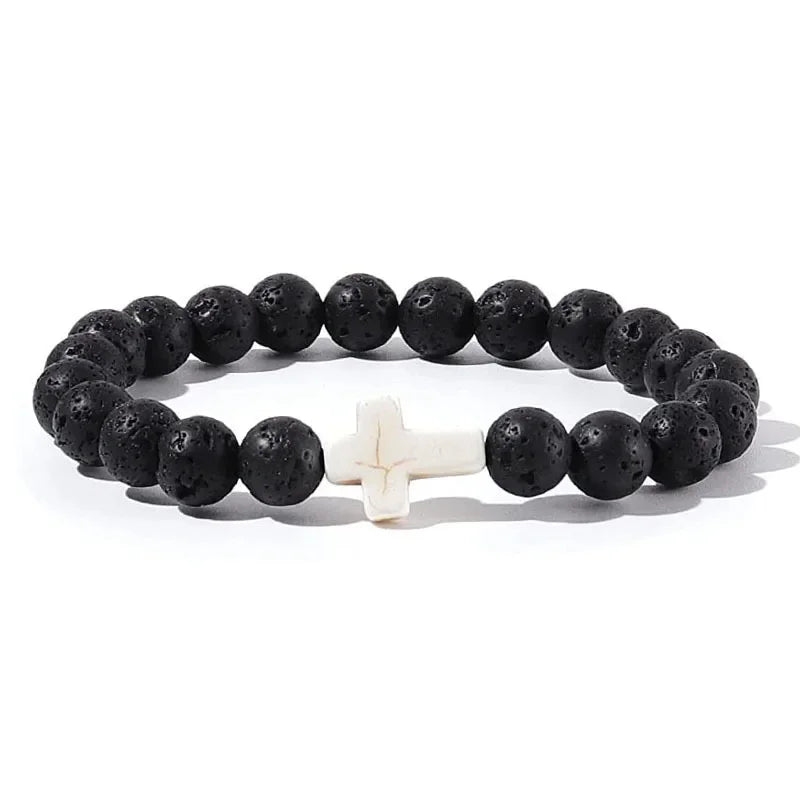 Prière hommes pierre naturelle perles de bois chapelet hématite croix Bracelets Onyx méditation Bracelet femmes Yoga bijoux Homme Pulsera