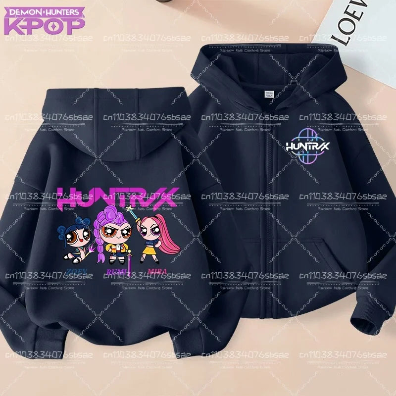 Pull à capuche K-pop Demon Hunters pour enfants, style anime, veste zippée tendance, garçon/fille, printemps/automne