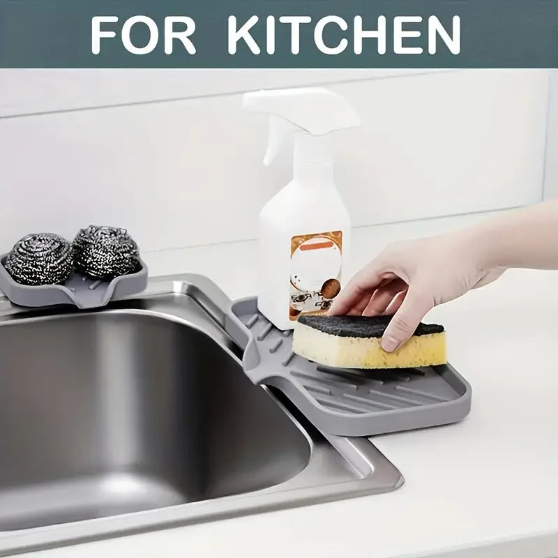 Tapis de robinet en silicone, plateau d'évier, distributeur de savon, éponge, tapis d'égouttage, plateau de rangement pour comptoir, porte-savon