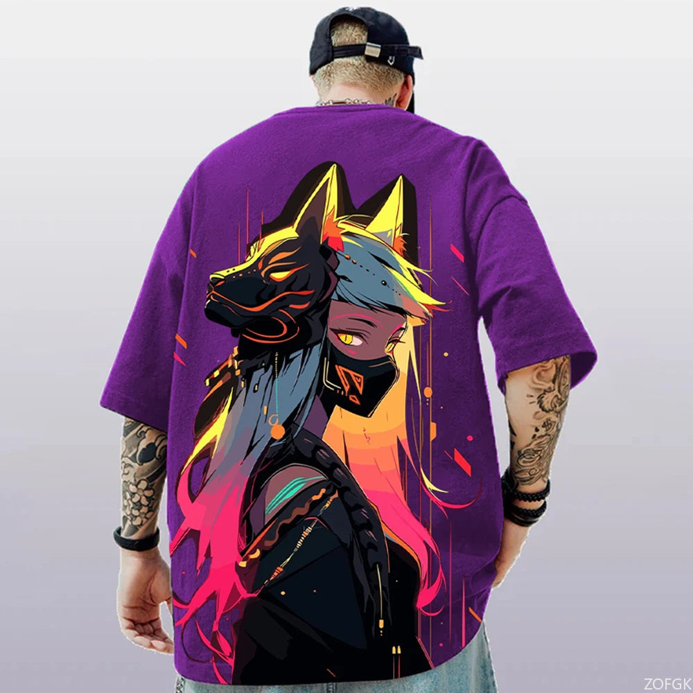 T-Shirt d'été à manches courtes pour hommes, ample et décontracté, avec personnage d'anime imprimé en 3d, surdimensionné, tendance, vêtements masculins