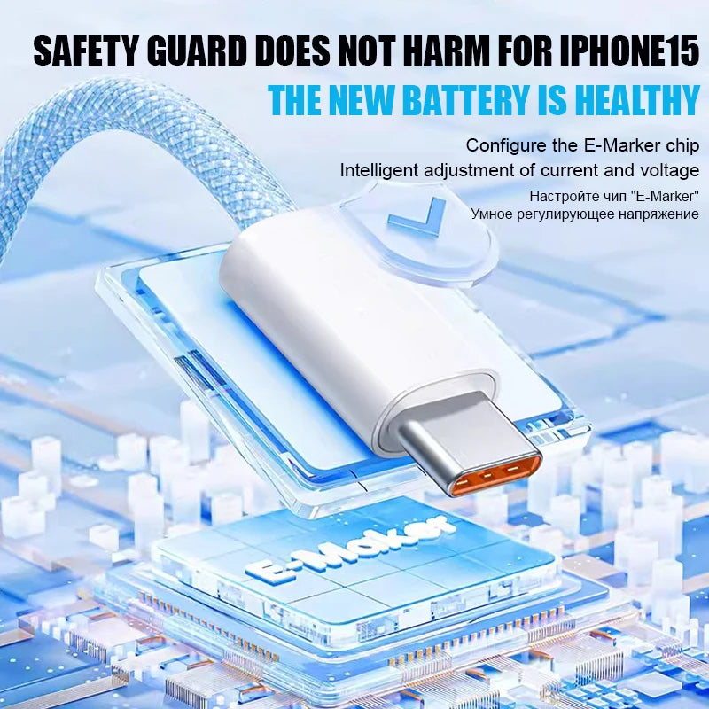 PD 60W chargeur rapide 5A USB C à câble de Type C pour Apple iPhone 16 15 Pro Max Plus charge rapide pour Huawei Samsung Xiaomi câble