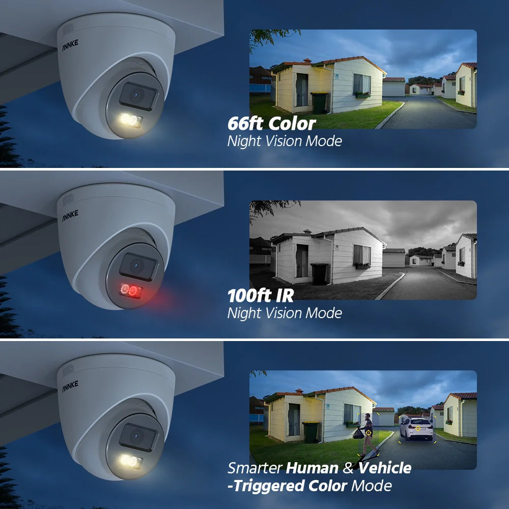 Système de caméras Annke H.265+ 3K Smart Dual Light PoE avec objectif 2,8 mm, détection de personnes et de véhicules, protection de sécurité IP67 et vidéosurveillance