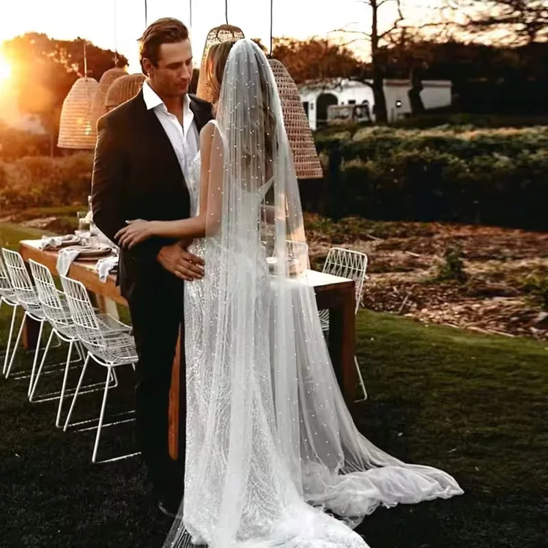 Voile de mariée perlé de 3 mètres de long, une seule couche, accessoire de mariage pour femme