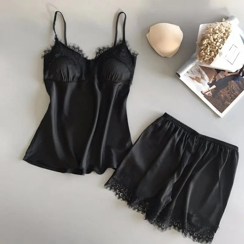 Femmes pyjama costume mode col en v dentelle Sexy Lingerie pyjamas sommeil ensemble short et haut vêtements de nuit nouveau