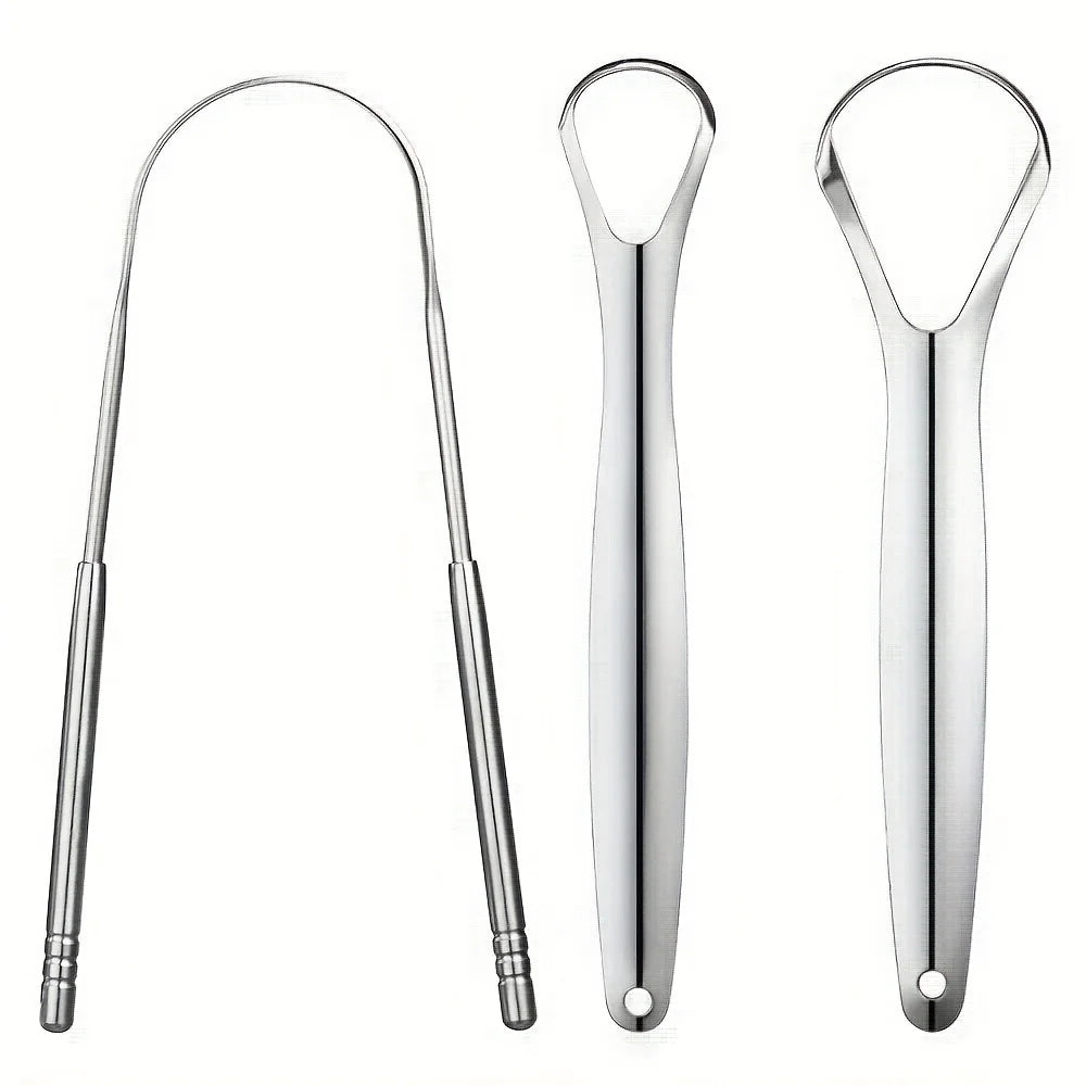 Lot de 3 gratte-langues en acier inoxydable en forme de U, brosse à langue en métal pour une haleine fraîche et un nettoyage efficace, outils d'hygiène buccale