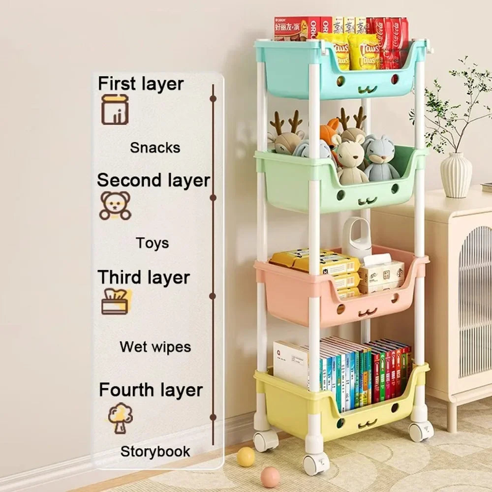 Chariot de rangement pour jouets Étagères et étagères de rangement pour jouets d'enfants Bibliothèque pivotante Chariot mobile pour la maison