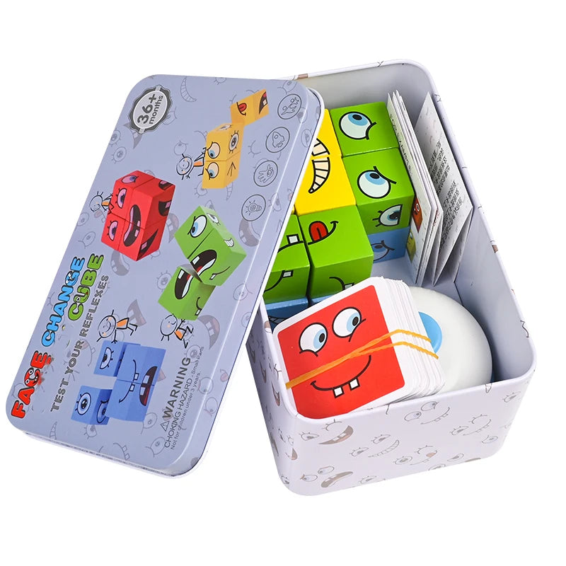 Grand jeu de construction en bois avec puzzle d'émoticônes et émoticônes pour enfants. Idéal pour apprendre et apprendre