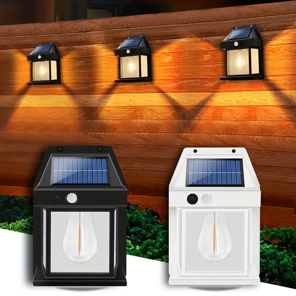 Lampe de nuit solaire en tungstène, capteur de mouvement Intelligent, applique murale, 3 Modes d'éclairage, lanterne étanche de décoration de jardin de cour