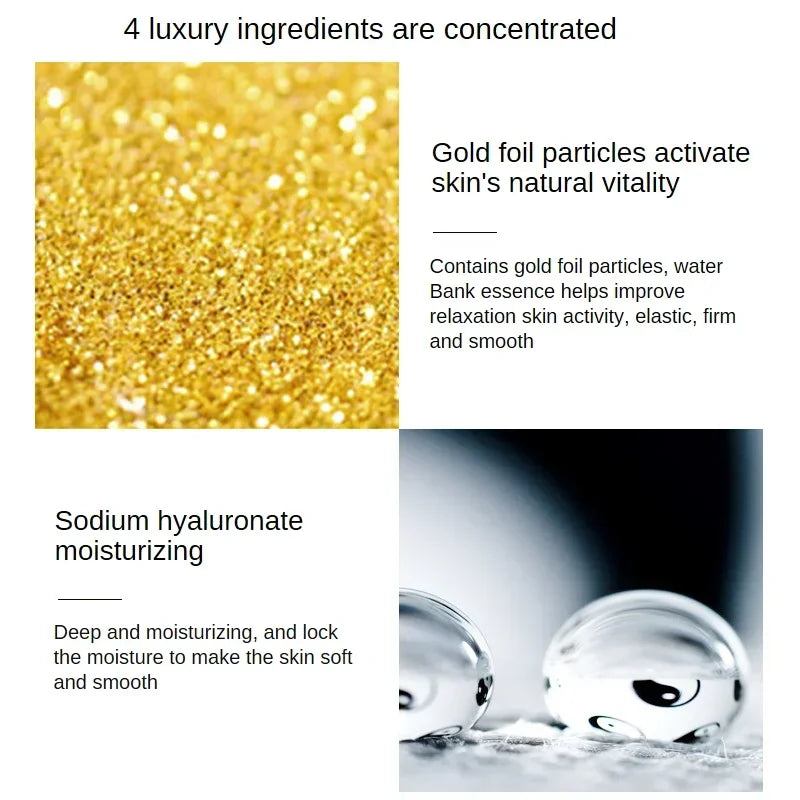 Sérum visage raffermissant à l'acide hyaluronique, à l'or 24 carats et à la nicotinamide : revitalisant, hydratant, resserre les pores, illumine le teint