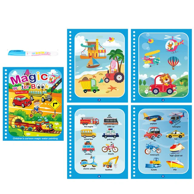 1 livre + 1 stylo - Livre de coloriage réutilisable, livre de peinture à l'eau, jouet de dessin et de puzzle sensoriel pour l'éveil des tout-petits