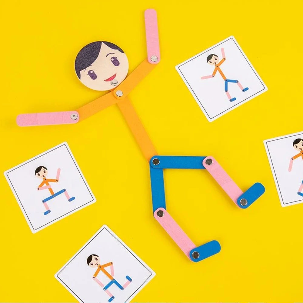 Jeu de puzzle en bois à monter soi-même, représentant un homme sportif, idéal pour l'éveil des enfants et le développement de la motricité fine