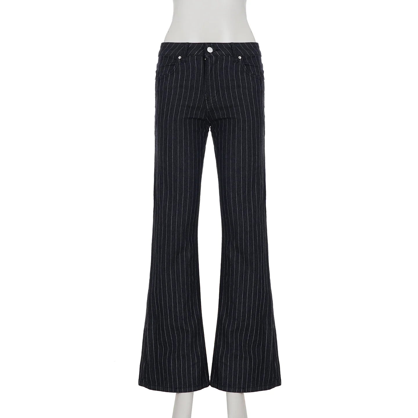 Jean taille basse pour femme, vêtement des années 2000, coupe botte, décontracté, rayé noir, pantalon en Denim, Streetwear, pantalon évasé, P77-DD25