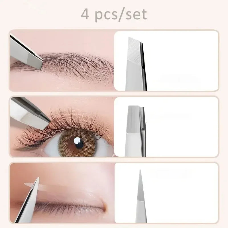 Ensemble de pinces à sourcils Ouriner 4 pièces pinces à sourcils en acier inoxydable ensemble d'outils de beauté professionnels pour la croissance des poils du visage vers l'intérieur