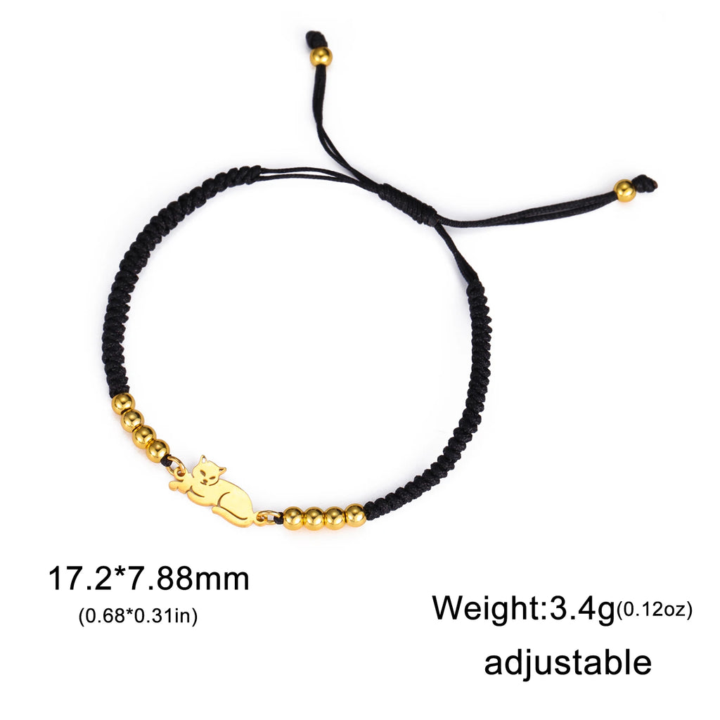 Bracelet Lucktune Chat Mignon en Acier Inoxydable avec Pendentif Animal et Chaîne à Perles - Bijou Tendance Kpop pour Femmes et Hommes - Cadeau Couple
