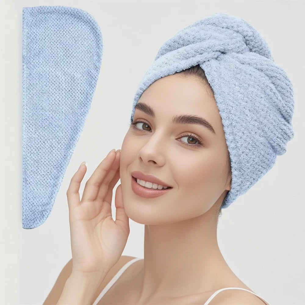 Serviette pour cheveux unie, bonnet de séchage texturé, 25 x 65 cm, serviette absorbante pour femmes à chemise boutonnée