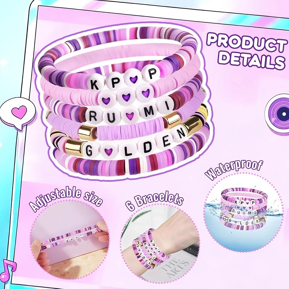 Ensemble de 6 bracelets K-Pop multicolores, bijoux résistants, accessoire de fan, cadeau de concert, cosplay ou anniversaire