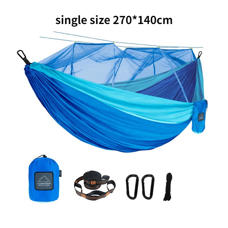 Tissu en nylon portable pour voyage, camping et couchage suspendu, disponible en tailles simple et double. Disponible en versions simple et double. Disponible en version portable et suspendue.