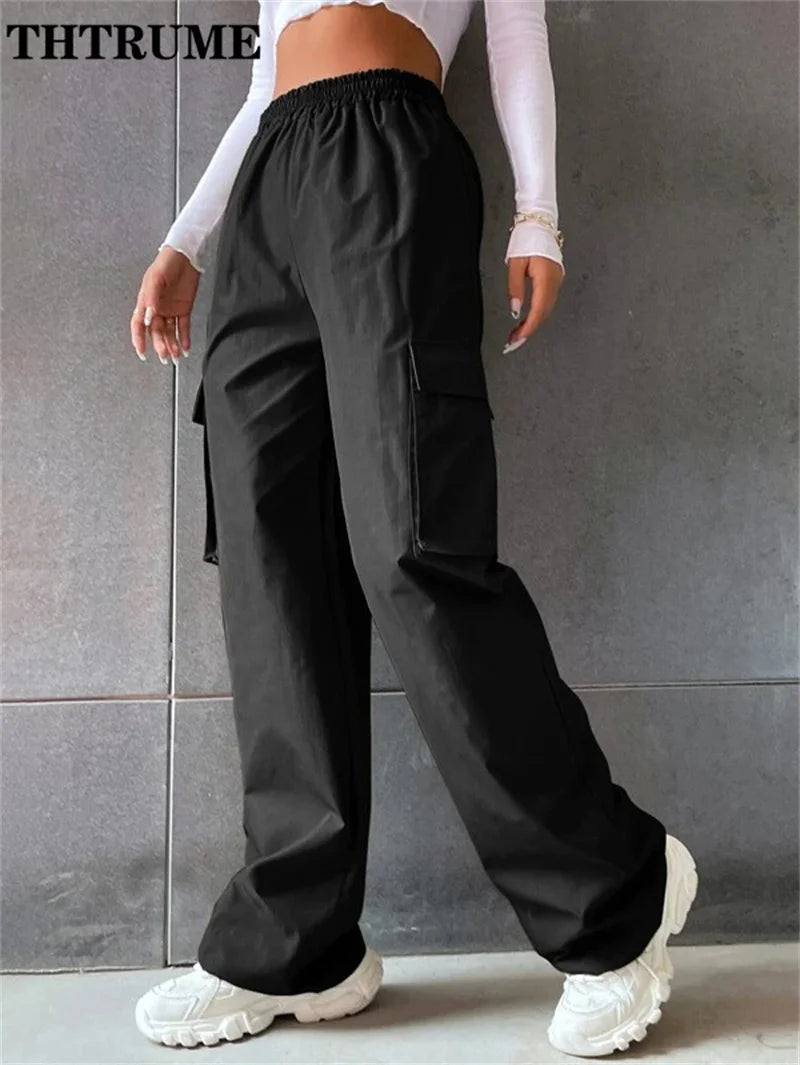 Mode femmes Baggy Joggers pantalon décontracté Communte femme Chic droit Cargo pantalon élastique taille haute élégant surdimensionné pantalon