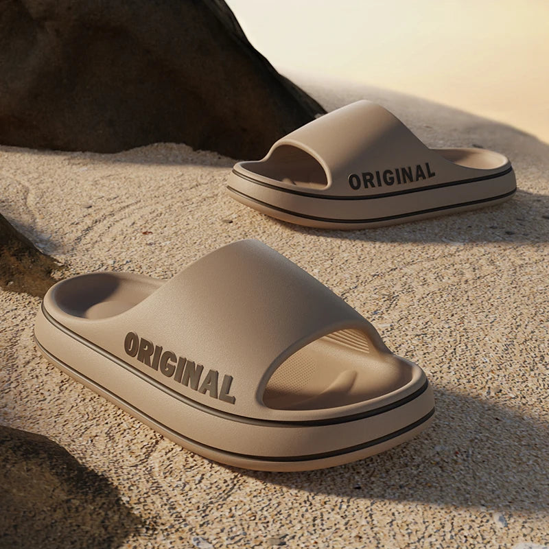 Feslishoet Pantoufles à lettres pour femmes, claquettes de plage, couleur unie, chaussures antidérapantes à semelle épaisse pour hommes, sandales d'été pour couples