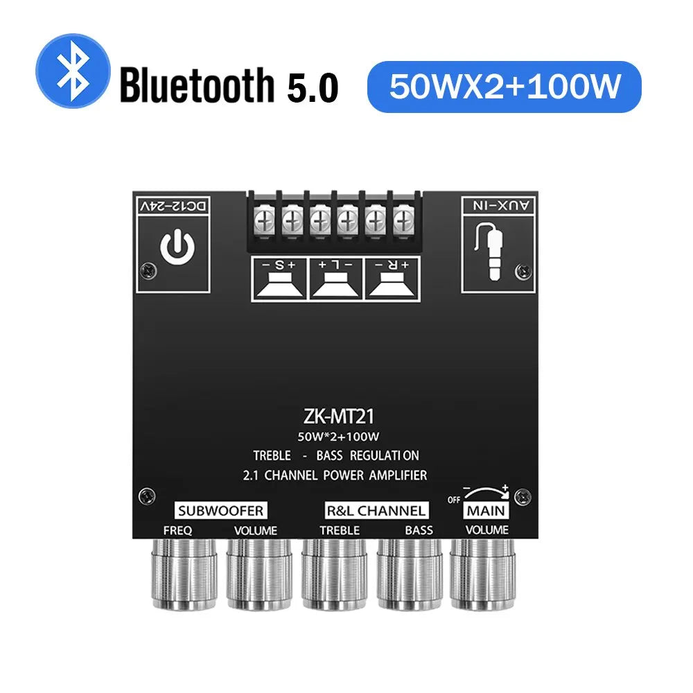 Carte d'amplificateur de subwoofer 2.1 CS8673E 50 W x 2 + 100 W avec Bluetooth 5.0 et entrée auxiliaire ZK-MT21