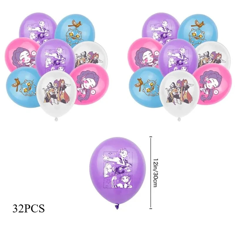 Kpop – Ballons de décoration d'anniversaire chasseurs de démons, ensemble de Ballons en Latex pour fille musicale, fournitures de fête pour enfants, décor cadeau