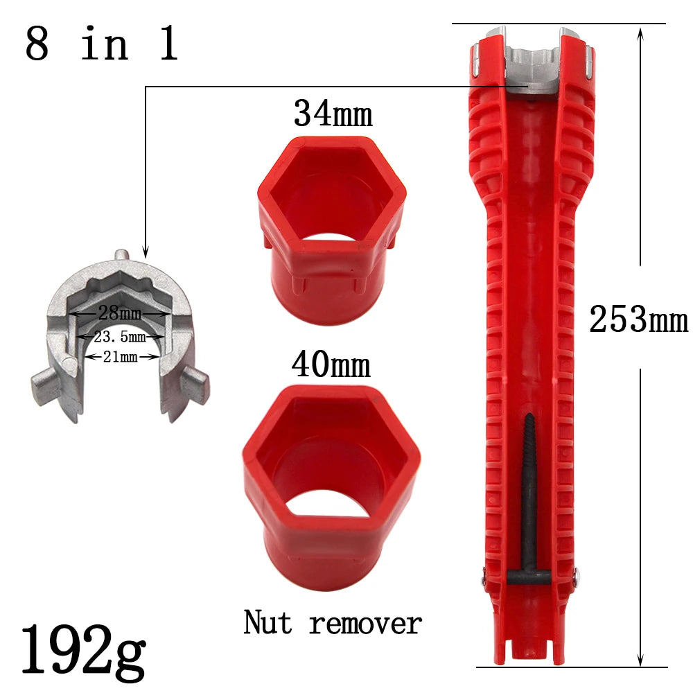 Clé d'évier rouge à trois têtes 8 en 1, pour enlever les vis du chauffe-eau, clé à douille pour tuyau d'eau, ensemble d'outils manuels