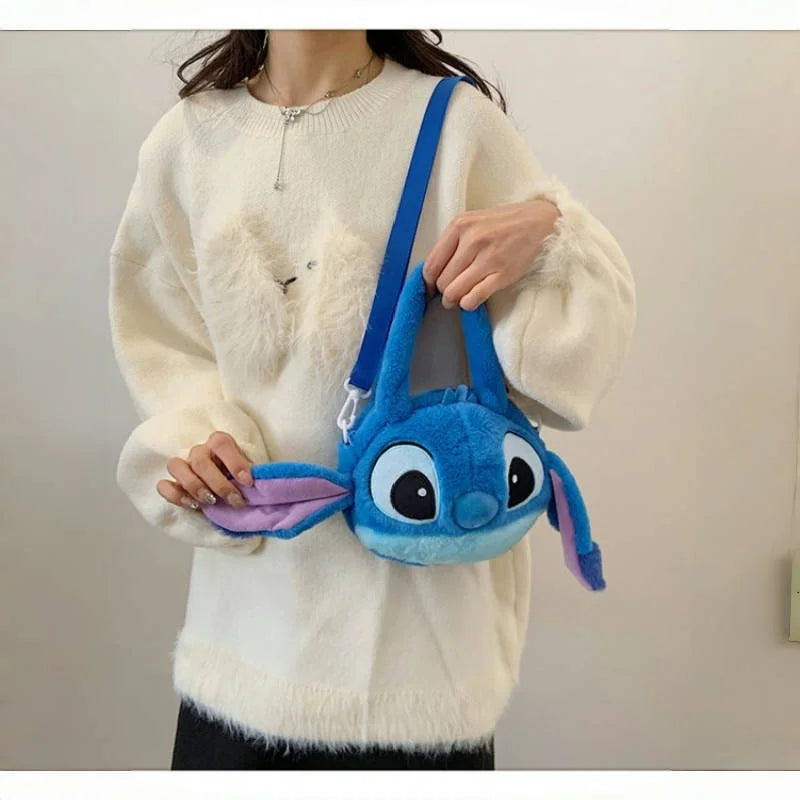 Disney Stitch Sac à bandoulière en peluche douce Style coréen mignon Sangle réglable Kawaii Anime Sac à bandoulière Taille moyenne Cadeau pour femme