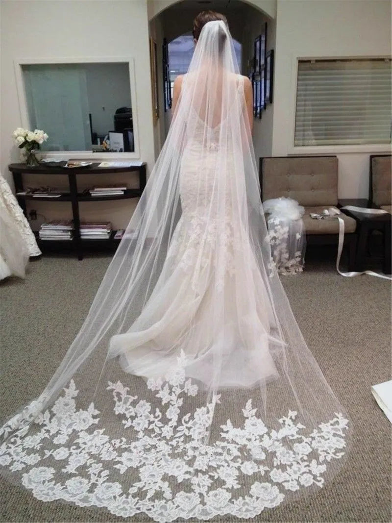 Accessoires de mariage Mariage Voile de mariée 3M avec peigne et bordure en dentelle Voile de mariée cathédrale Voiles de mariée Velos De Novia Largos