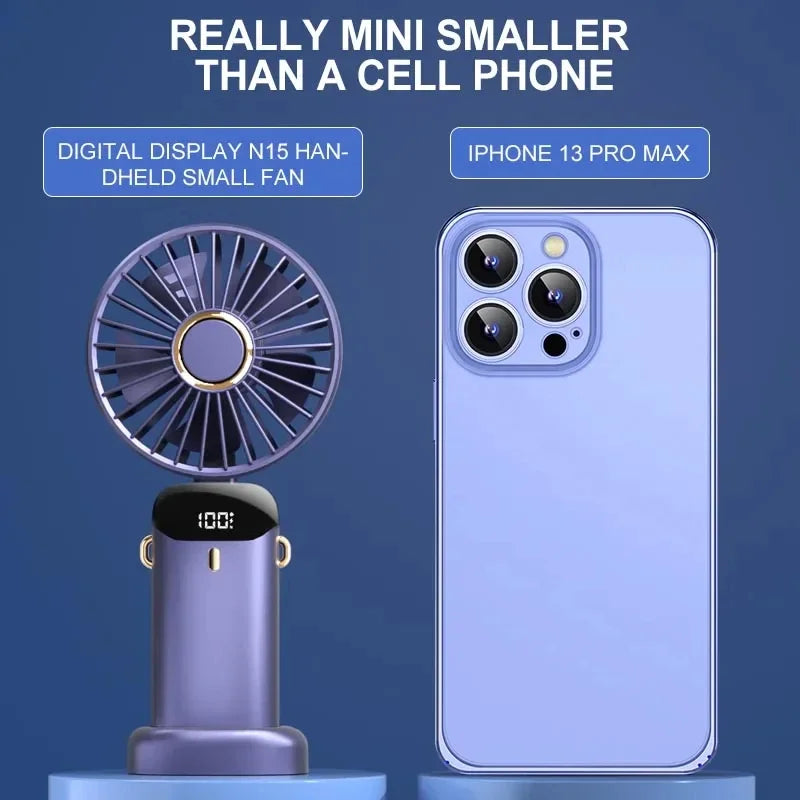 Portable Handheld Personal Rechargeable Fan LED Digital Display 90°Adjustable  Rechargeable Fan , 5 Speed Wind Mini Aromatherapy
