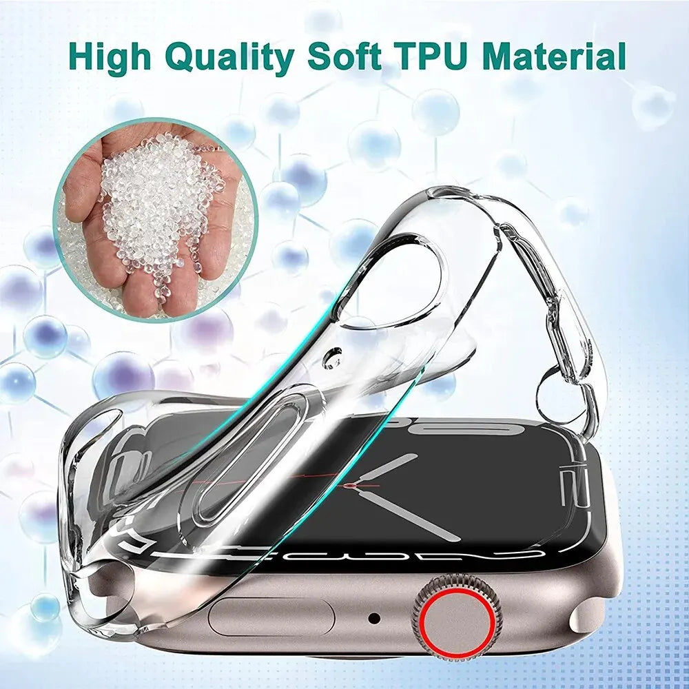 TPU Electroplating Soft Shell Cover for Apple Watch Series 9 8 7 6 5 4 3 SE Screen Protector Accessories for Apple Watch Band
