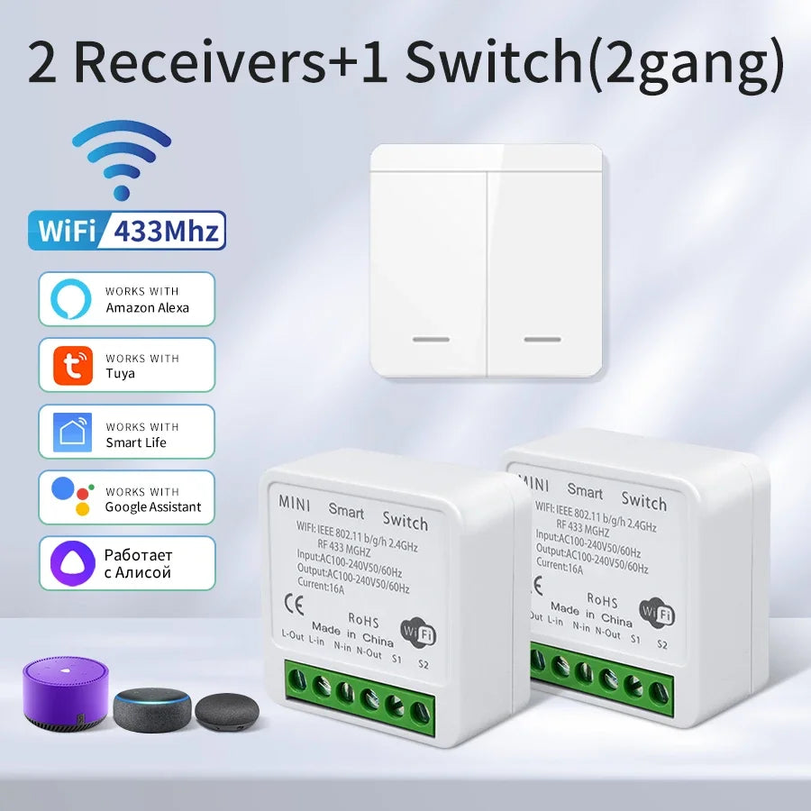 1/2/3Gang Wall Switch RF 433MHz Wireless Light Switch Tuya Smart WiFi Switch Smart Life APP Voice Control With Alexa Google Home