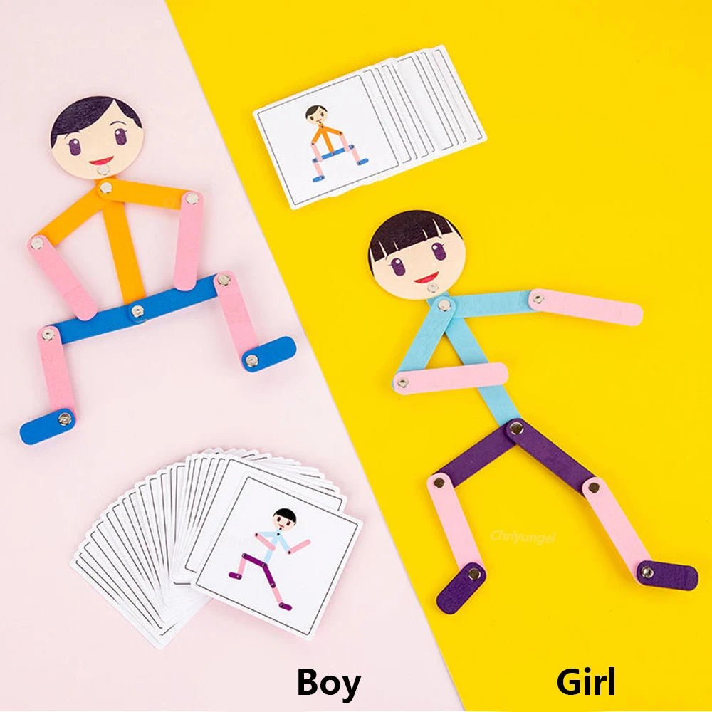 Jeu de puzzle en bois à monter soi-même, représentant un homme sportif, idéal pour l'éveil des enfants et le développement de la motricité fine